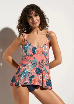 bonprix Nachhaltigere Materialien|Tankinis^Tankini (2-tlg.Set) mit V-Ausschnitt pfirsich/ dunkelblau geblümt