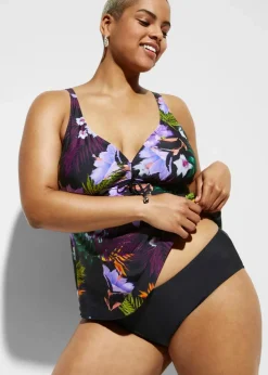 bonprix Nachhaltigere Materialien|Tankinis^Tankini (2-tlg.Set) mit V-Ausschnitt schwarz/lila geblümt