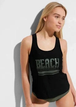 bonprix Sport Bademode|Tankinis^Tankini und Oberteil (3-tlg.Set) schwarz/oliv bedruckt
