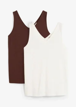 bonprix Nachhaltigere Materialien|Shirts & Tops^Tanktop aus reiner Bio-Baumwolle (2er Pack) wollweiß/terrabraun