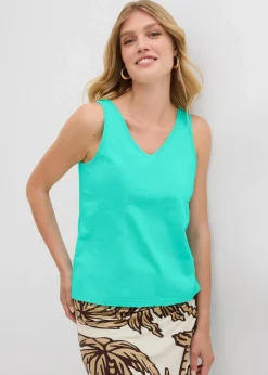 bonprix Unterhemden|Basics^Tanktop aus reiner Bio-Baumwolle (2er Pack) mentholblau/natur