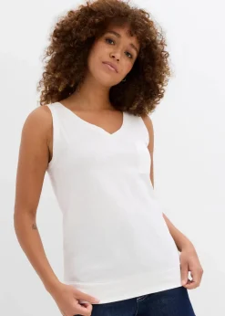 bonprix Nachhaltigere Materialien|Shirts & Tops^Tanktop aus reiner Bio-Baumwolle (2er Pack) wollweiß/dunkelbraun