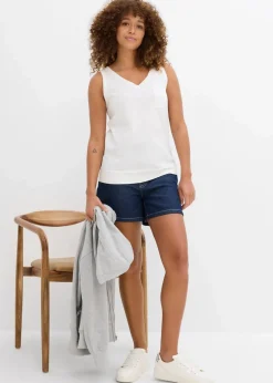 bonprix Nachhaltigere Materialien|Shirts & Tops^Tanktop aus reiner Bio-Baumwolle (2er Pack) wollweiß/dunkelbraun