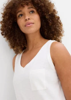 bonprix Nachhaltigere Materialien|Shirts & Tops^Tanktop aus reiner Bio-Baumwolle (2er Pack) wollweiß/dunkelbraun