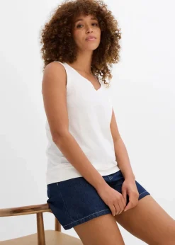 bonprix Nachhaltigere Materialien|Shirts & Tops^Tanktop aus reiner Bio-Baumwolle (2er Pack) wollweiß/dunkelbraun