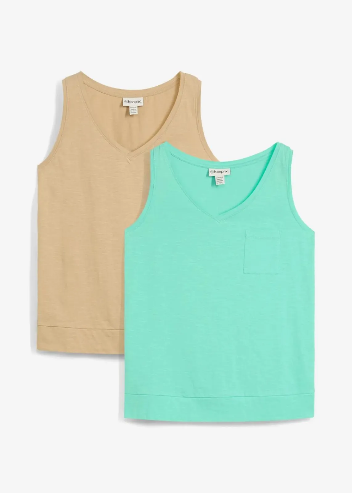 bonprix Wäsche·Unterhemden|Bekleidung·Röcke^Tanktop aus reiner Bio-Baumwolle (2er Pack) new beige/mentholblau