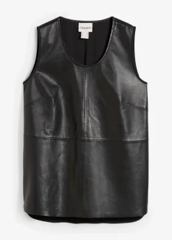 bonprix Premium|Shirts & Tops^Tanktop mit Vorderseite aus Lammnappa-Leder schwarz