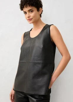 bonprix Premium|Shirts & Tops^Tanktop mit Vorderseite aus Lammnappa-Leder schwarz