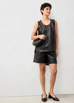 bonprix Premium|Shirts & Tops^Tanktop mit Vorderseite aus Lammnappa-Leder schwarz