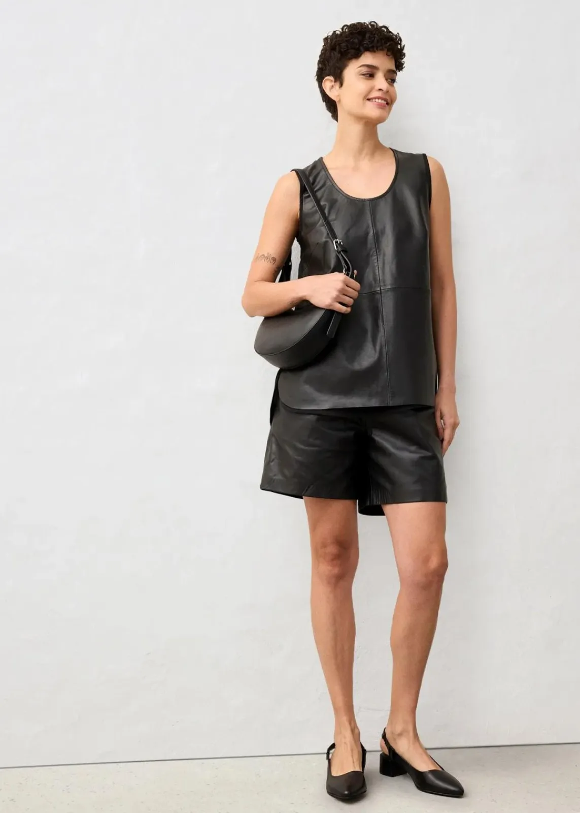 bonprix Premium|Shirts & Tops^Tanktop mit Vorderseite aus Lammnappa-Leder schwarz