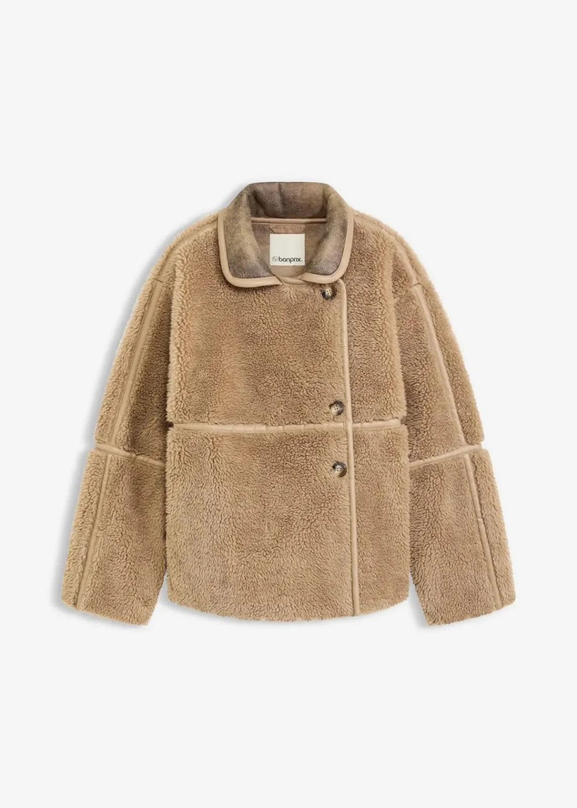 bonprix Bekleidung·Hosen|Nachhaltigere Materialien^Teddyfell-Jacke hellkhaki
