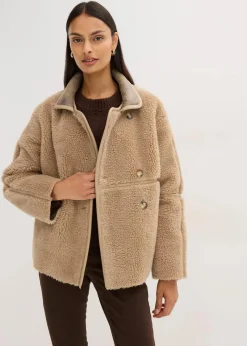 bonprix Bekleidung·Hosen|Nachhaltigere Materialien^Teddyfell-Jacke hellkhaki