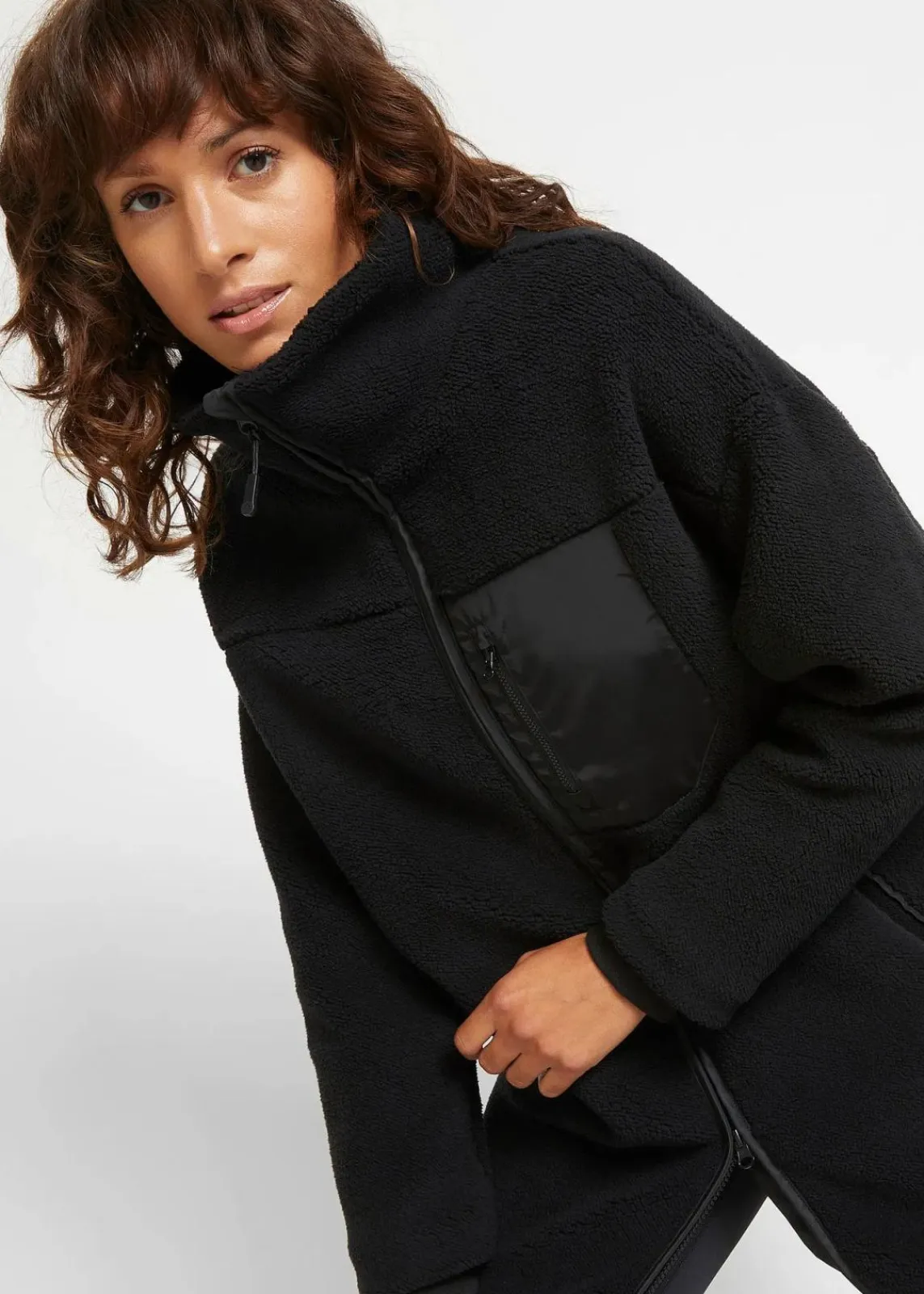 bonprix Jacken & Mäntel|Sweat^Teddy-Fleece Jacke schwarz