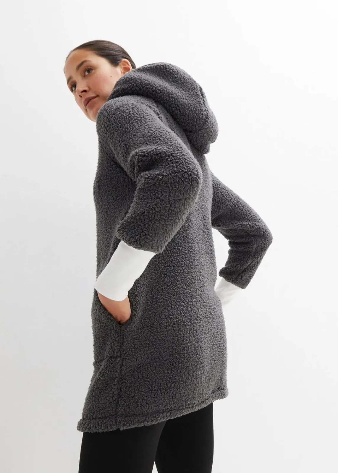 bonprix Jacken & Mäntel|Sweat^Teddy-Fleece Jacke schiefergrau
