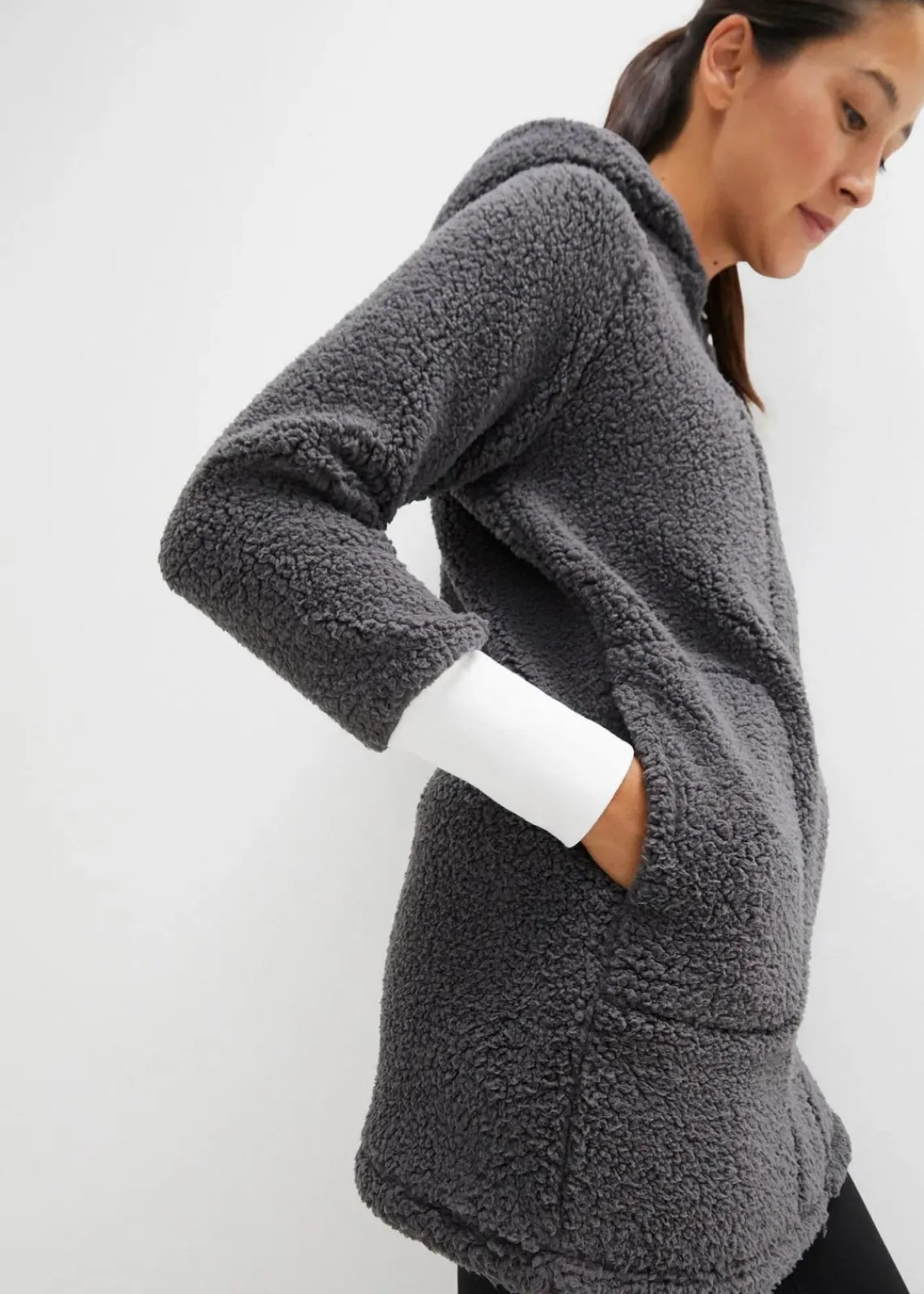 bonprix Jacken & Mäntel|Sweat^Teddy-Fleece Jacke schiefergrau