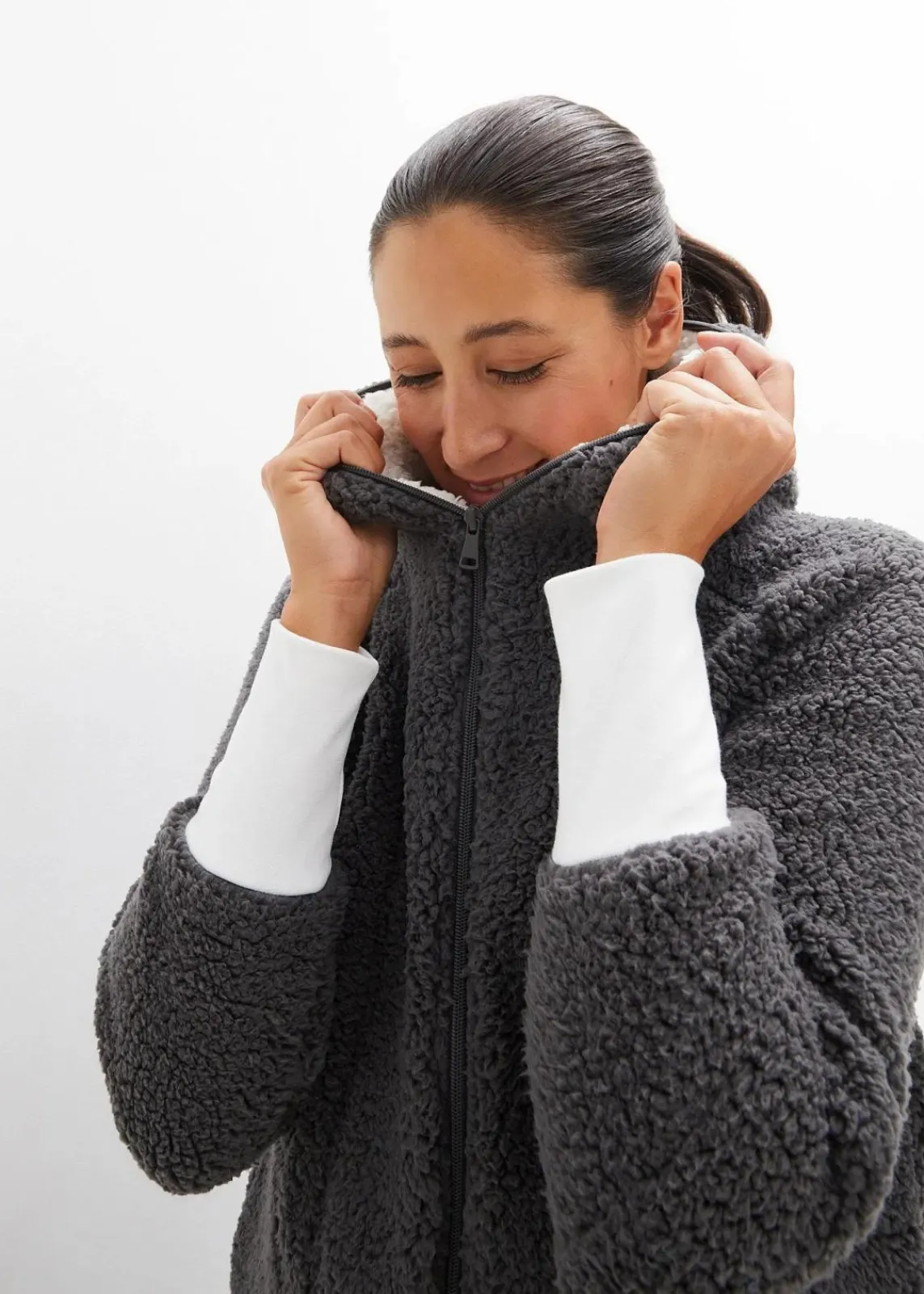 bonprix Jacken & Mäntel|Sweat^Teddy-Fleece Jacke schiefergrau