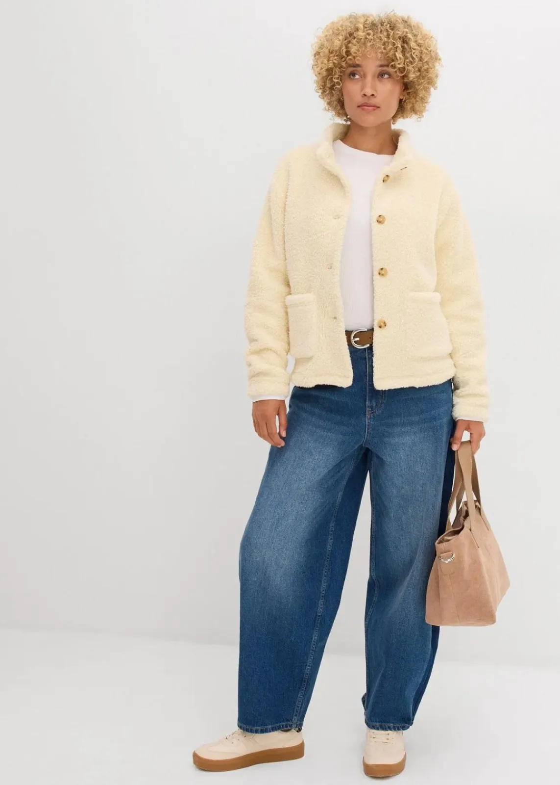 bonprix Bekleidung·Blusen & Tuniken|Bekleidung·Hosen^Teddy-Fleece Jacke naturbeige