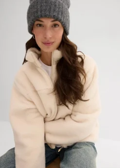 bonprix Jacken & Mäntel|Sweat^Teddy-Fleece Jacke kieselbeige