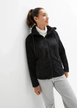 bonprix Jacken & Mäntel|Sweat^Teddy-Fleece Jacke schwarz