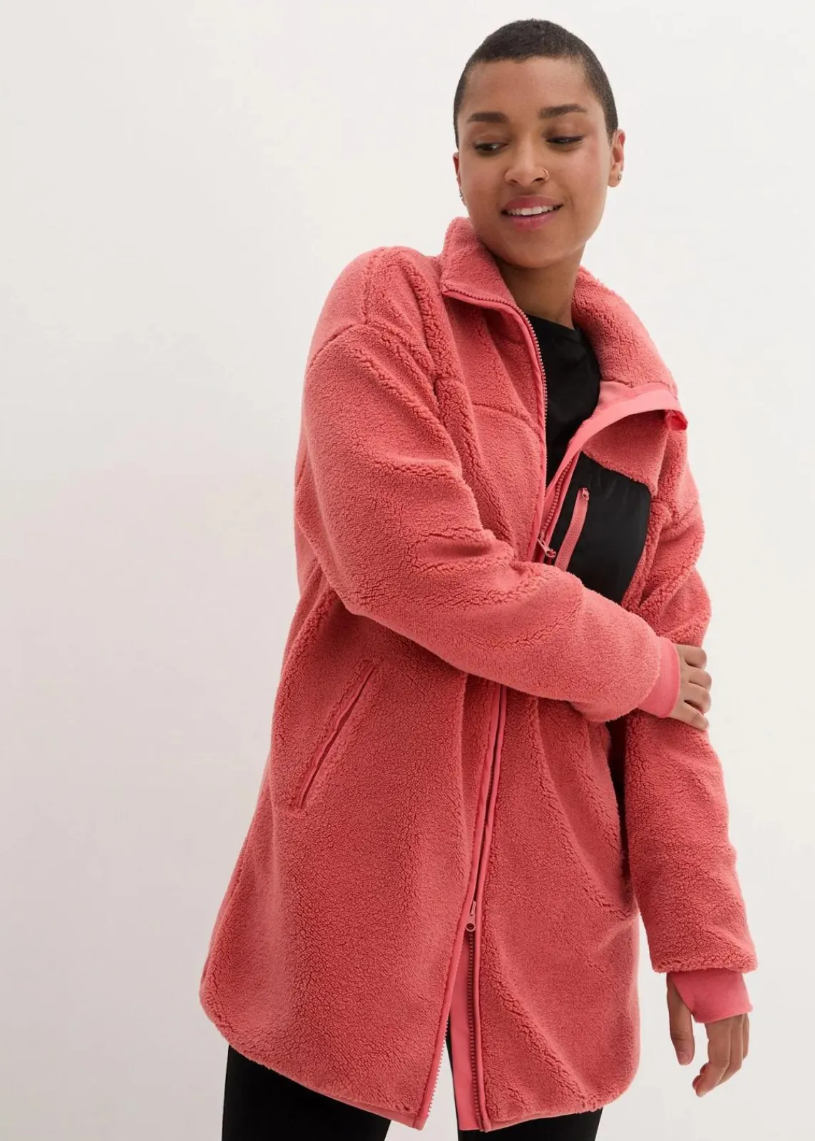 bonprix Jacken & Mäntel|Sweat^Teddy-Fleece Jacke rhabarber