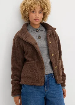 bonprix Jacken & Mäntel|Sweat^Teddy-Fleece Jacke lehmbraun