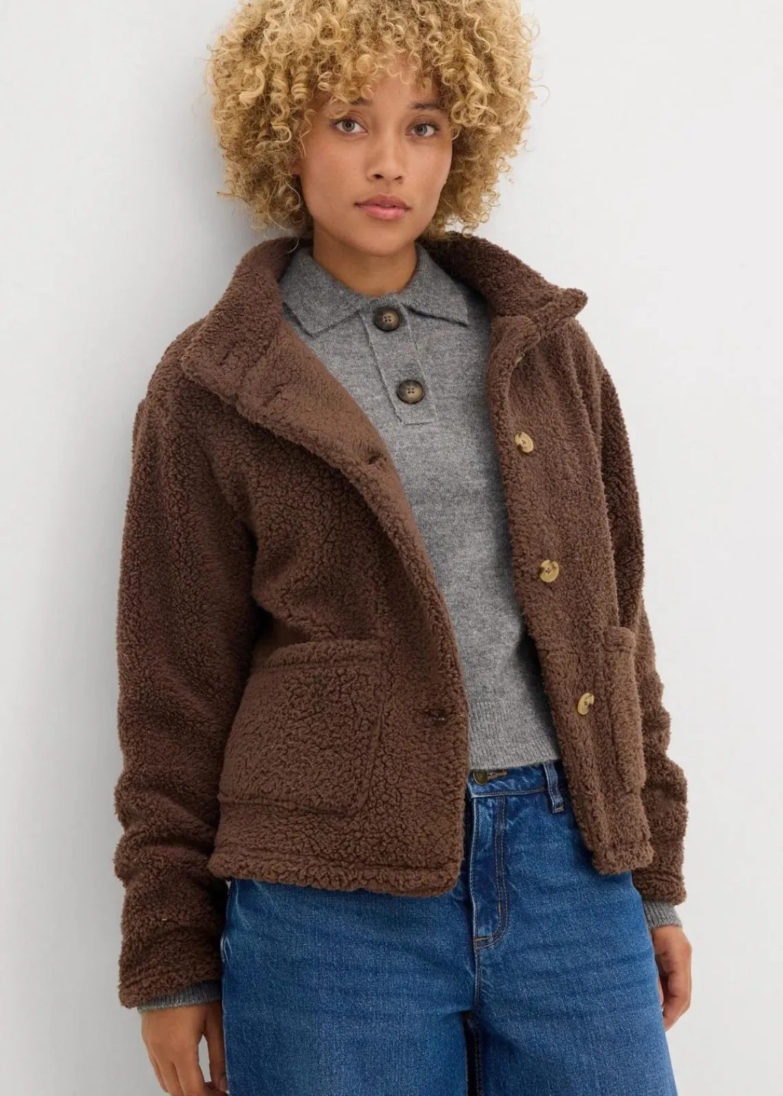 bonprix Jacken & Mäntel|Sweat^Teddy-Fleece Jacke lehmbraun