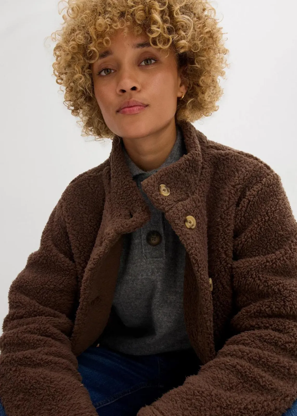 bonprix Jacken & Mäntel|Sweat^Teddy-Fleece Jacke lehmbraun