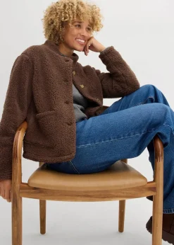 bonprix Jacken & Mäntel|Sweat^Teddy-Fleece Jacke lehmbraun