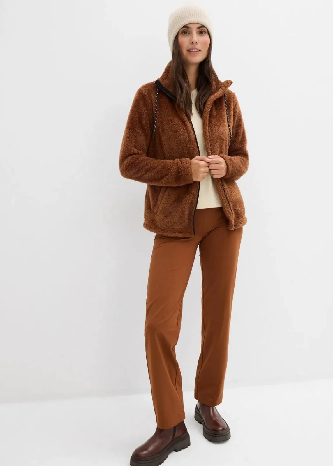 bonprix Jacken & Mäntel|Sweat^Teddy-Fleece Jacke ziegelbraun