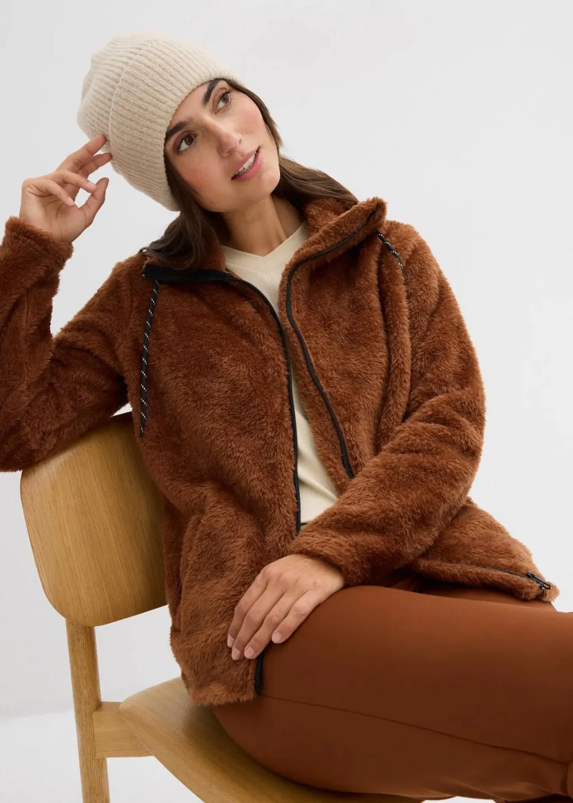bonprix Jacken & Mäntel|Sweat^Teddy-Fleece Jacke ziegelbraun