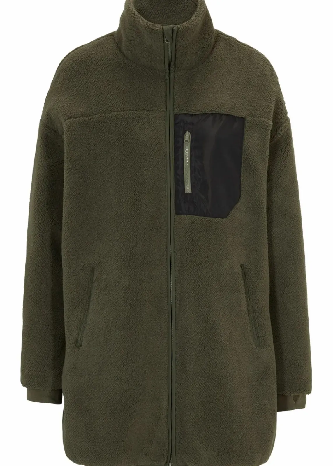 bonprix Bekleidung·Blusen & Tuniken|Bekleidung·Hosen^Teddy-Fleece Jacke dunkeloliv