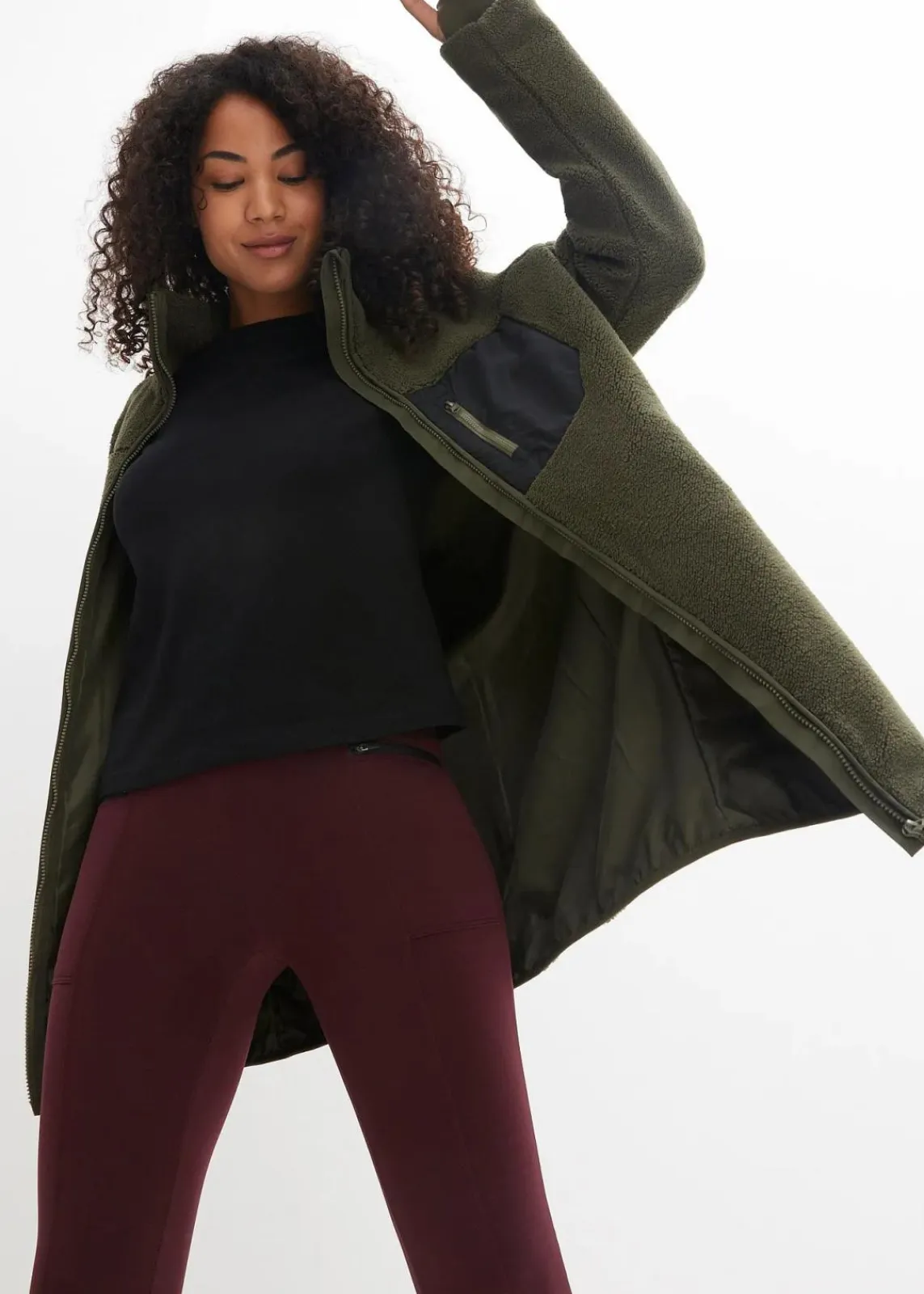 bonprix Bekleidung·Blusen & Tuniken|Bekleidung·Hosen^Teddy-Fleece Jacke dunkeloliv
