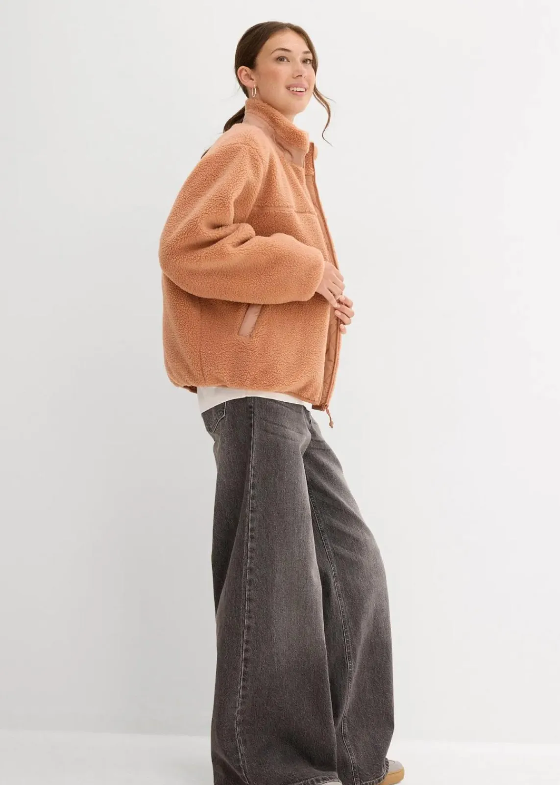 bonprix Nachhaltigere Materialien|Sweat^Teddy-Fleece Jacke braun