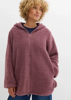bonprix Jacken & Mäntel|Sweat^Teddy-Fleece Jacke in A-Linie mit Seitenschlitzen matt violett