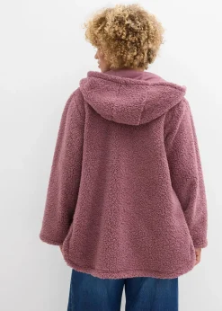 bonprix Jacken & Mäntel|Sweat^Teddy-Fleece Jacke in A-Linie mit Seitenschlitzen matt violett