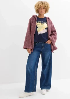 bonprix Jacken & Mäntel|Sweat^Teddy-Fleece Jacke in A-Linie mit Seitenschlitzen matt violett