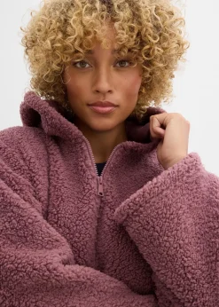 bonprix Jacken & Mäntel|Sweat^Teddy-Fleece Jacke in A-Linie mit Seitenschlitzen matt violett