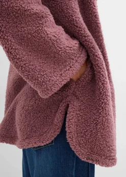bonprix Jacken & Mäntel|Sweat^Teddy-Fleece Jacke in A-Linie mit Seitenschlitzen matt violett