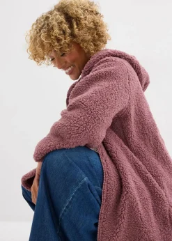 bonprix Jacken & Mäntel|Sweat^Teddy-Fleece Jacke in A-Linie mit Seitenschlitzen matt violett