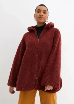 bonprix Bekleidung·Blusen & Tuniken|Bekleidung·Hosen^Teddy-Fleece Jacke in A-Linie mit Seitenschlitzen mandelbraun