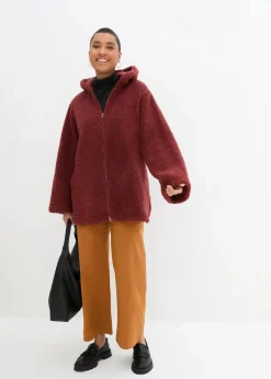 bonprix Bekleidung·Blusen & Tuniken|Bekleidung·Hosen^Teddy-Fleece Jacke in A-Linie mit Seitenschlitzen mandelbraun