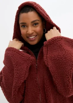 bonprix Bekleidung·Blusen & Tuniken|Bekleidung·Hosen^Teddy-Fleece Jacke in A-Linie mit Seitenschlitzen mandelbraun