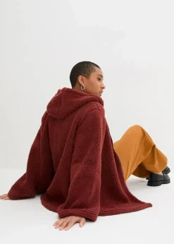 bonprix Bekleidung·Blusen & Tuniken|Bekleidung·Hosen^Teddy-Fleece Jacke in A-Linie mit Seitenschlitzen mandelbraun