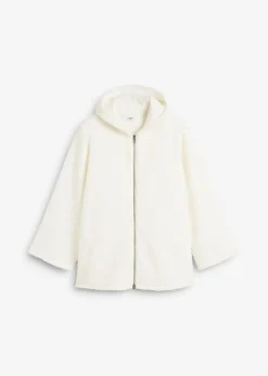 bonprix Jacken & Mäntel|Sweat^Teddy-Fleece Jacke in A-Linie mit Seitenschlitzen wollweiß