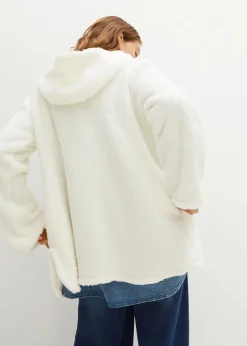bonprix Jacken & Mäntel|Sweat^Teddy-Fleece Jacke in A-Linie mit Seitenschlitzen wollweiß