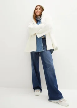 bonprix Jacken & Mäntel|Sweat^Teddy-Fleece Jacke in A-Linie mit Seitenschlitzen wollweiß
