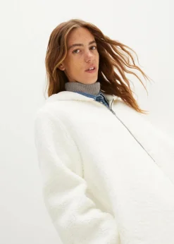 bonprix Jacken & Mäntel|Sweat^Teddy-Fleece Jacke in A-Linie mit Seitenschlitzen wollweiß