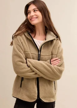bonprix Jacken & Mäntel|Sweat^Teddy-Fleece Jacke mit Kapuze new khaki