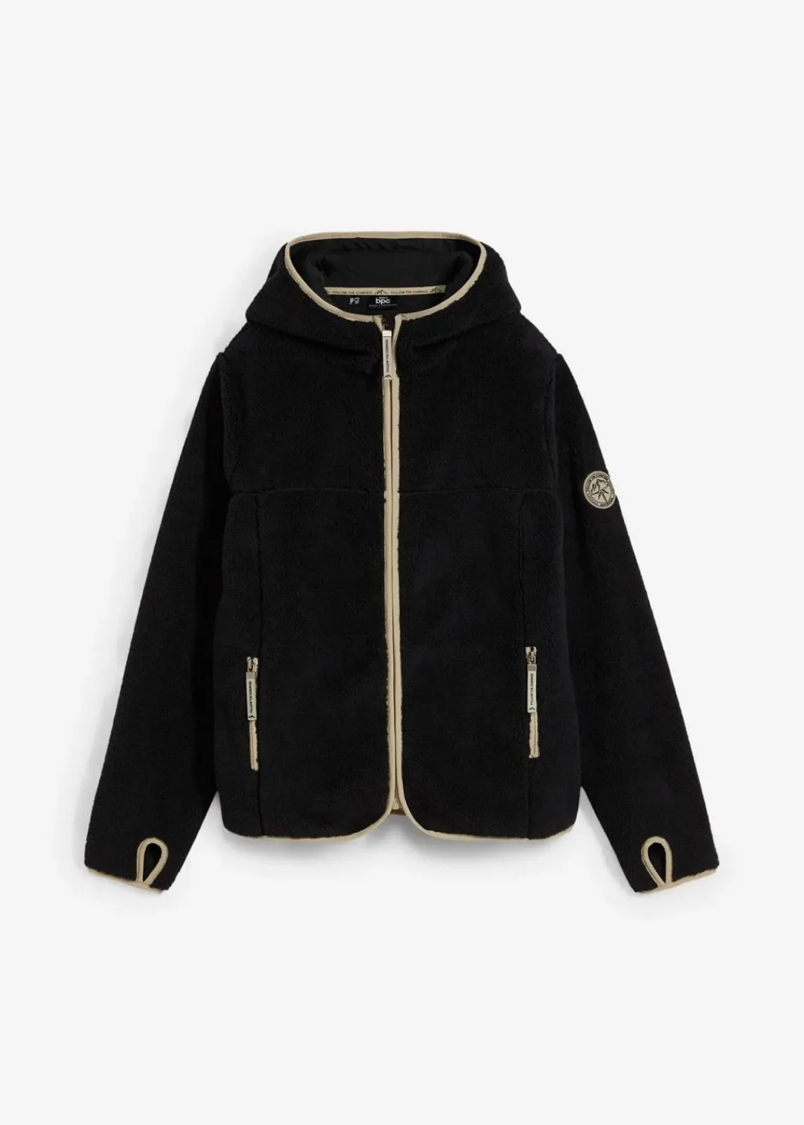 bonprix Bekleidung·Blusen & Tuniken|Bekleidung·Hosen^Teddy-Fleece Jacke mit Kapuze schwarz