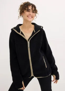 bonprix Bekleidung·Blusen & Tuniken|Bekleidung·Hosen^Teddy-Fleece Jacke mit Kapuze schwarz